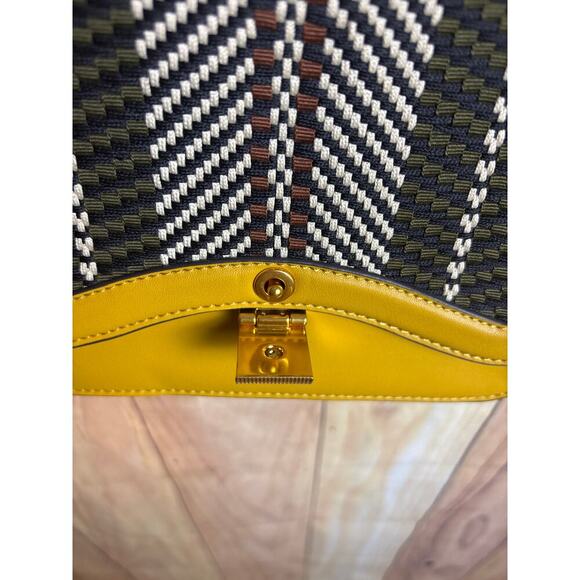 Charles & Keith Faux Leather  Woven Fabric Crossbody Mustard Yellow Small Purse - Picture 11 of 15